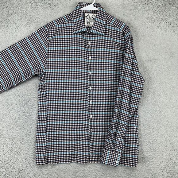 Pink Thomas Pink Flannel Dress Shirt Adult 16.5 Maroon Blue Check Button Up Mens - Picture 1 of 9